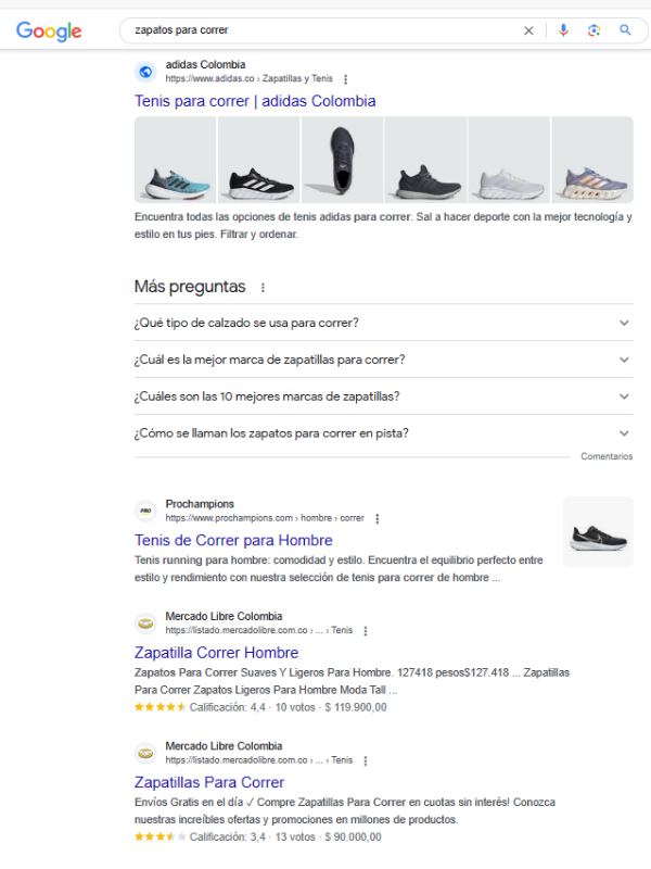 búsqueda serp zapatos para correr